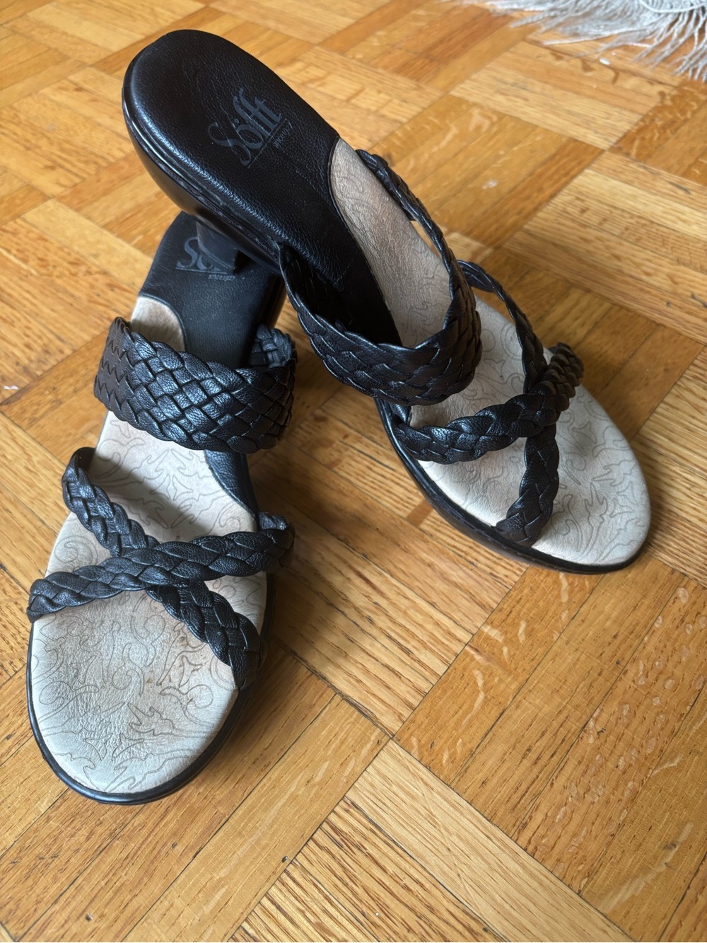 Sofft Black Braided Leather Slide Sandals Size 7.5